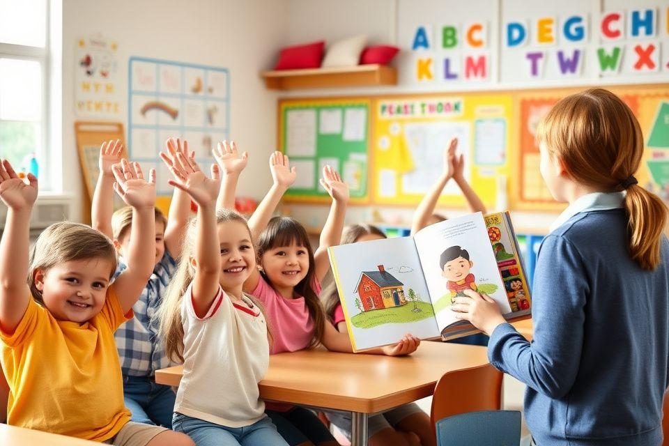 Children learning English through games and stories