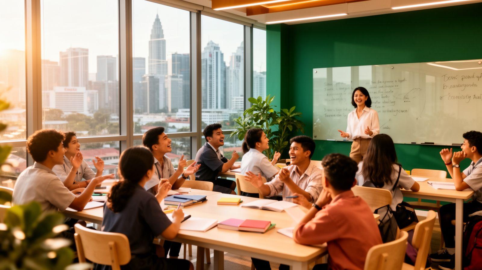 Students in a bright English class at ClearSpeak Language Centre, Kuala Lumpur