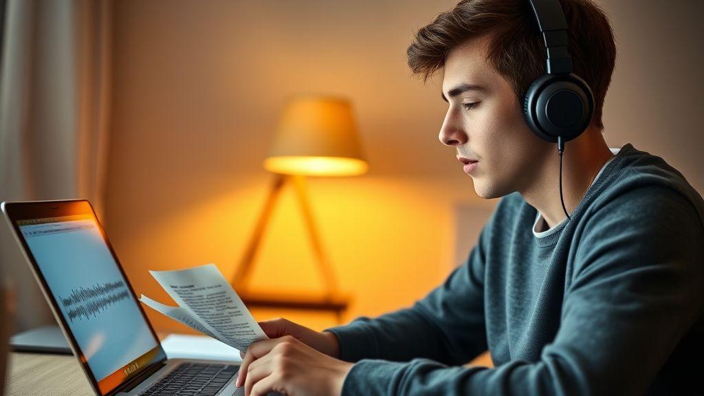 Student practising pronunciation with headphones